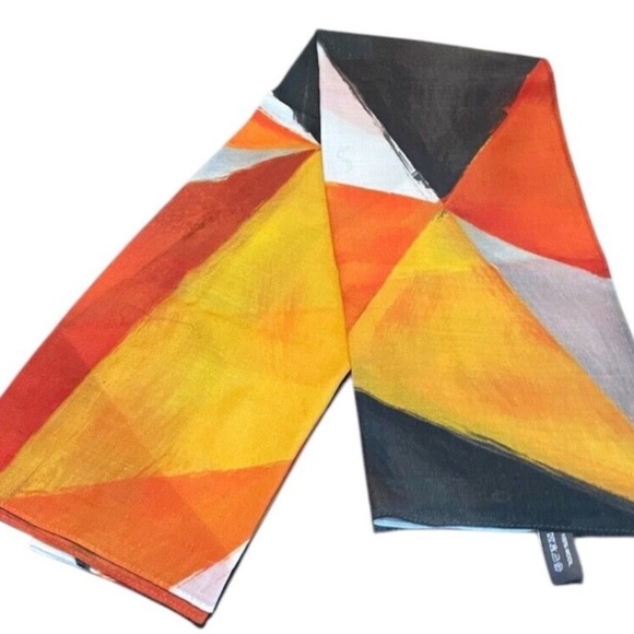 NWOT OPTUM Geo Print Mustard Multi 100% WOOL Vibrant Retro Scarf lightweight - Picture 1 of 7